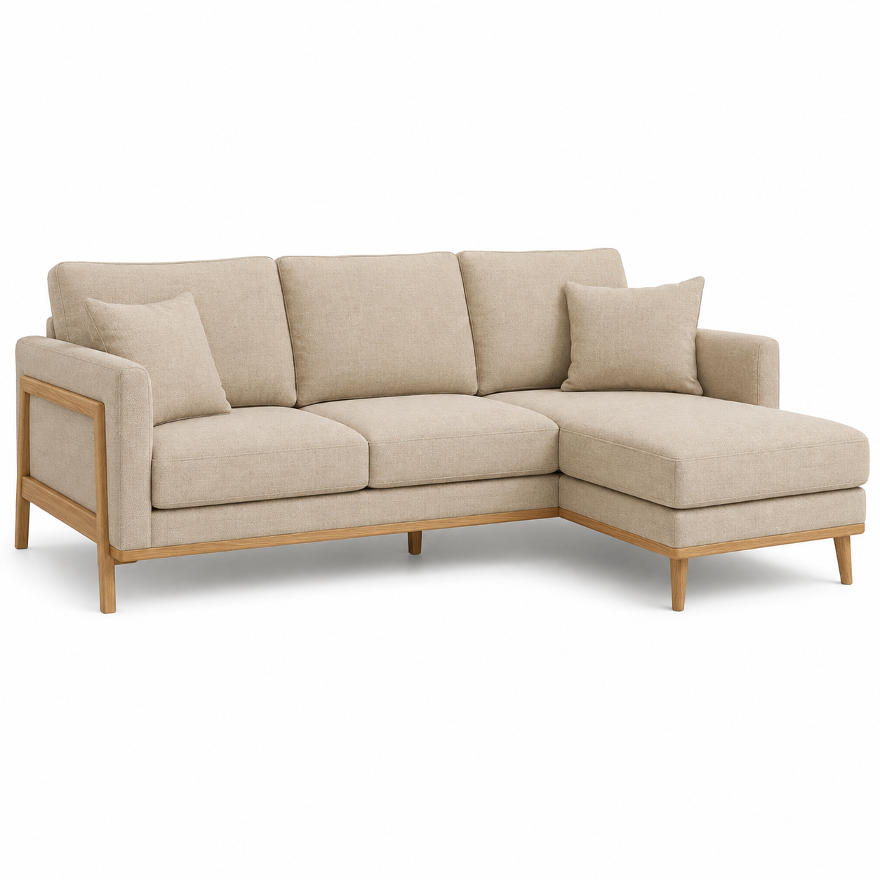 Canapé angle compact beige lin 224x146x82 cm