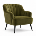 Fauteuil velours vert olive dossier cannelé 74x79x81 cm