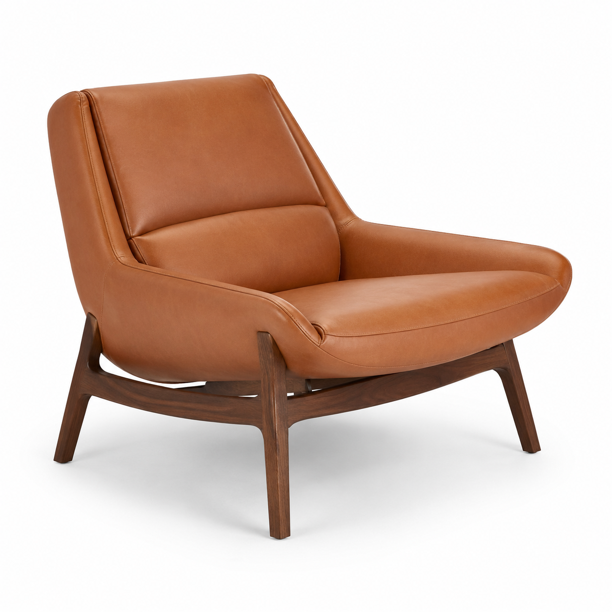 Fauteuil lounge cognac piètement noyer 82x87x79 cm