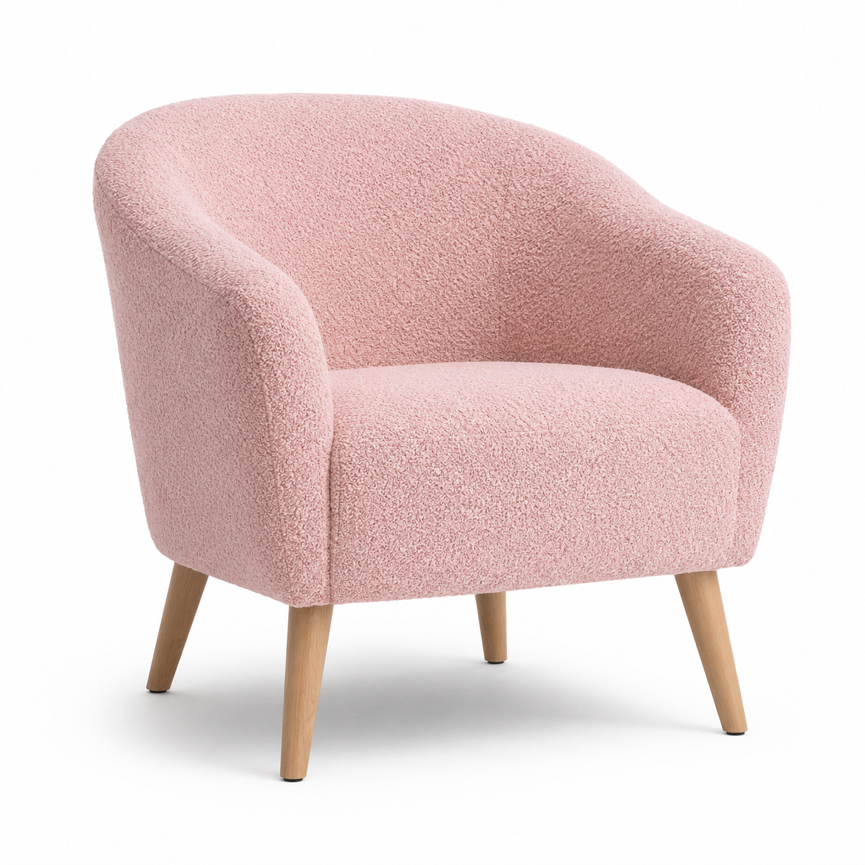 Fauteuil compact bouclé rose poudré 70x75x77 cm
