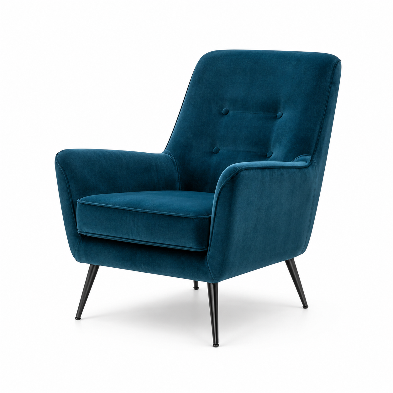 Fauteuil rétro velours bleu pétrole 75x84x86 cm