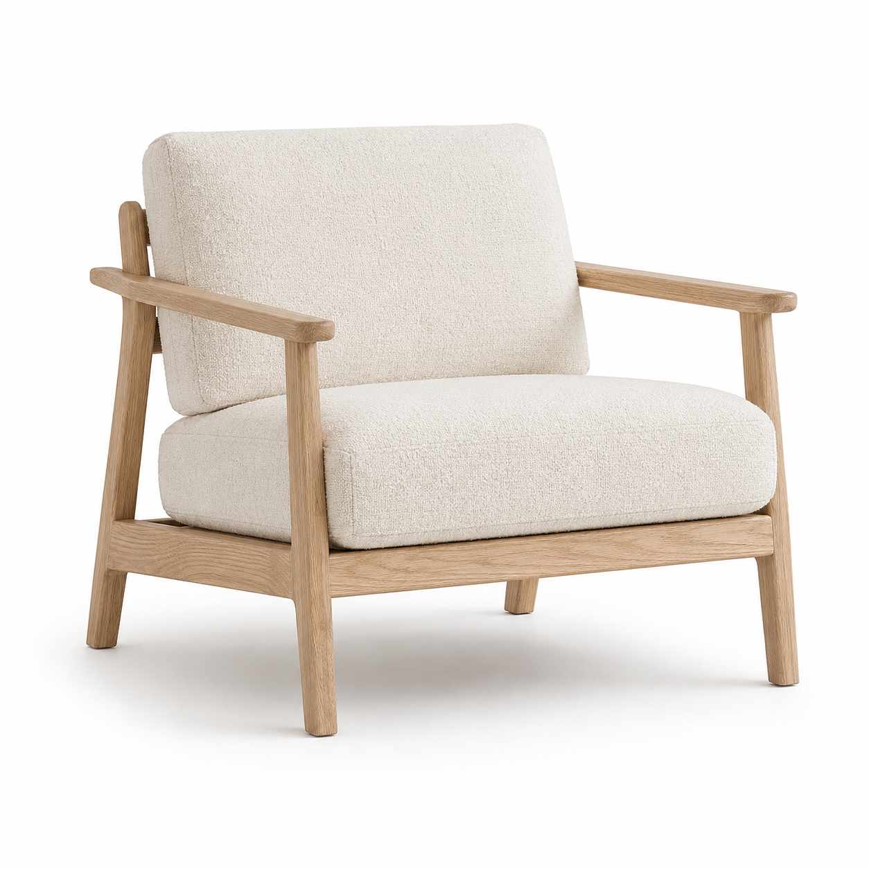Fauteuil bas Japandi tissu écru 78x82x73 cm