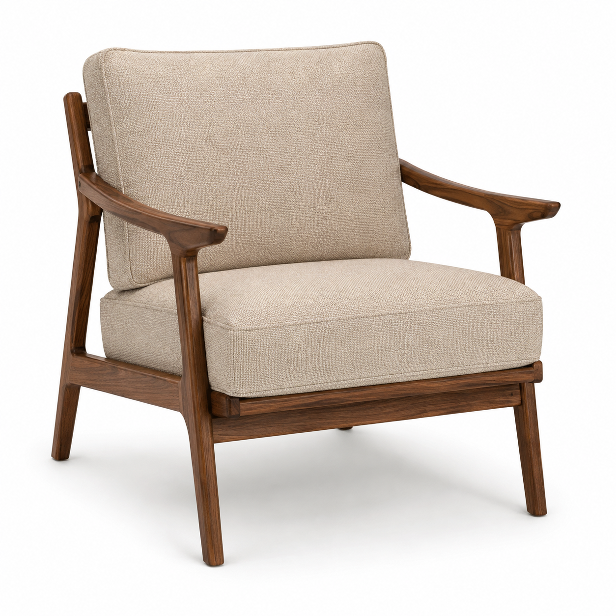 Fauteuil accoudoirs noyer tissu beige 73x80x81 cm