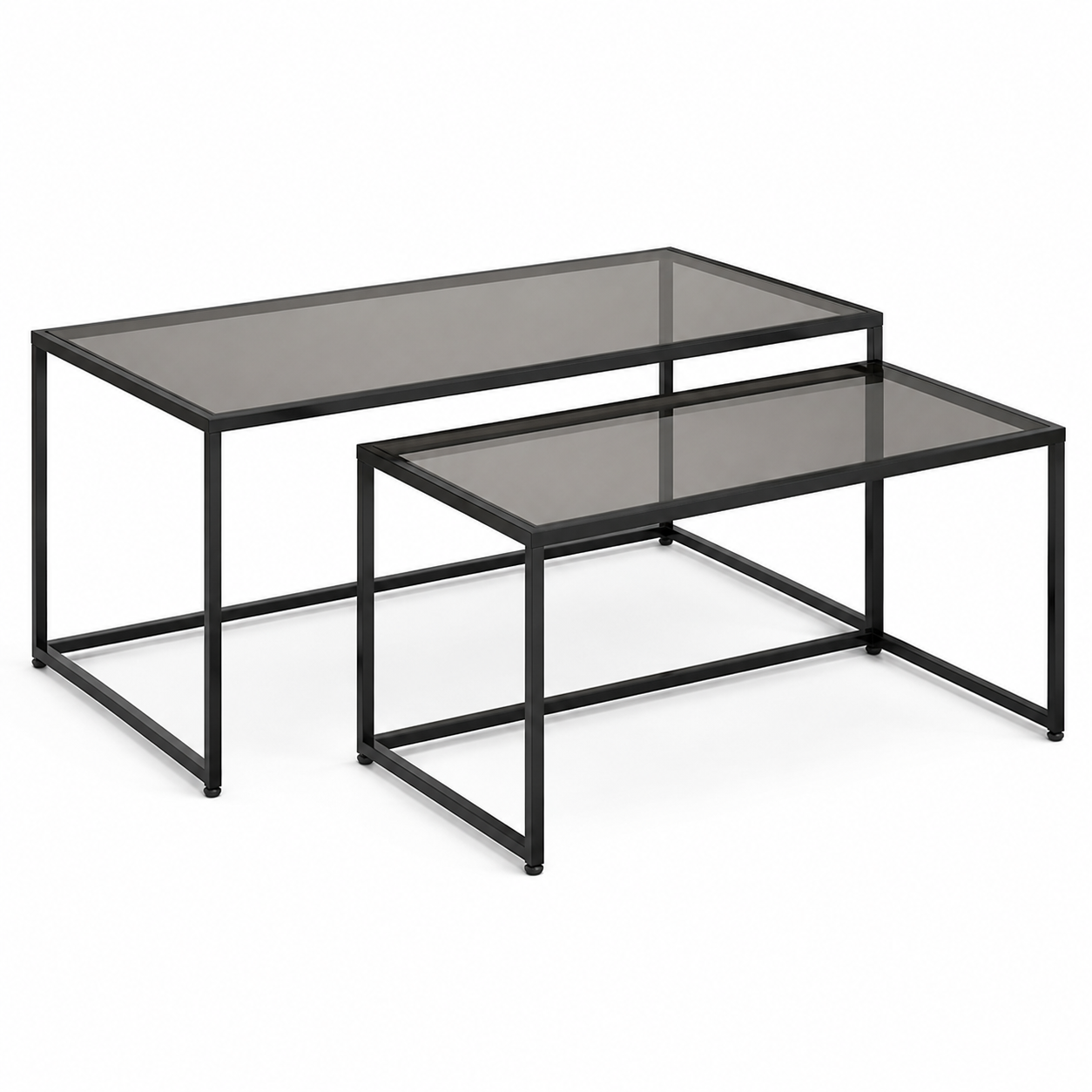 Tables basses gigognes métal noir verre fumé 80x50x42 cm