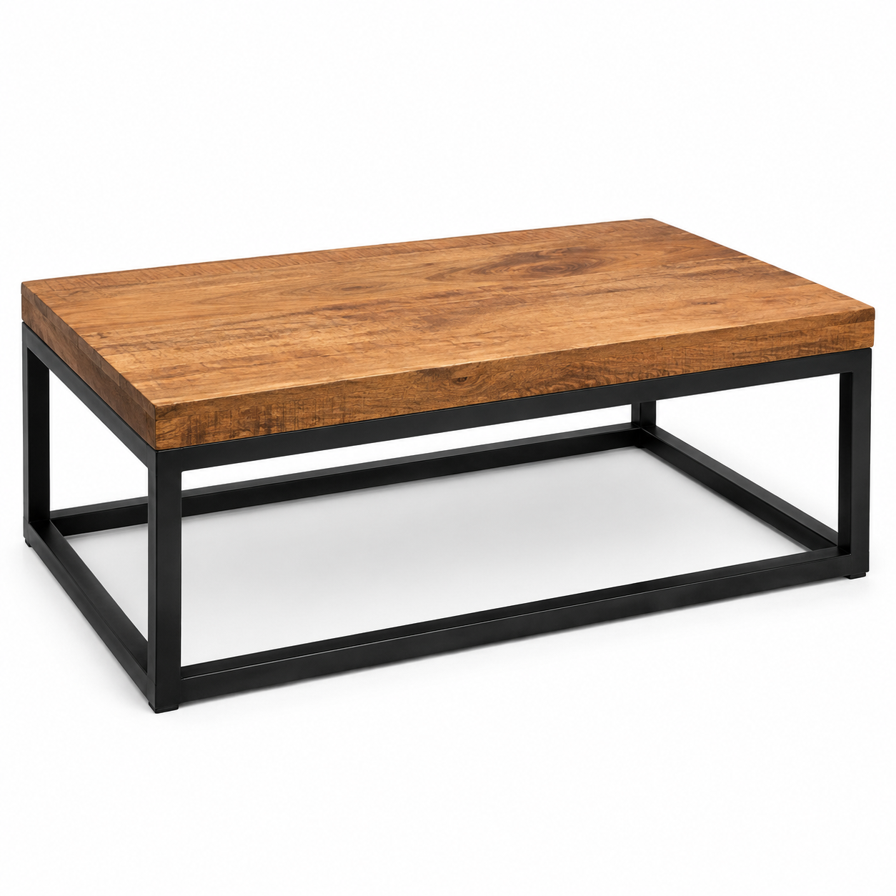 Table basse manguier massif métal noir 100x60x40 cm