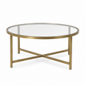 Table basse ronde verre transparent laiton mat 75x75x42 cm