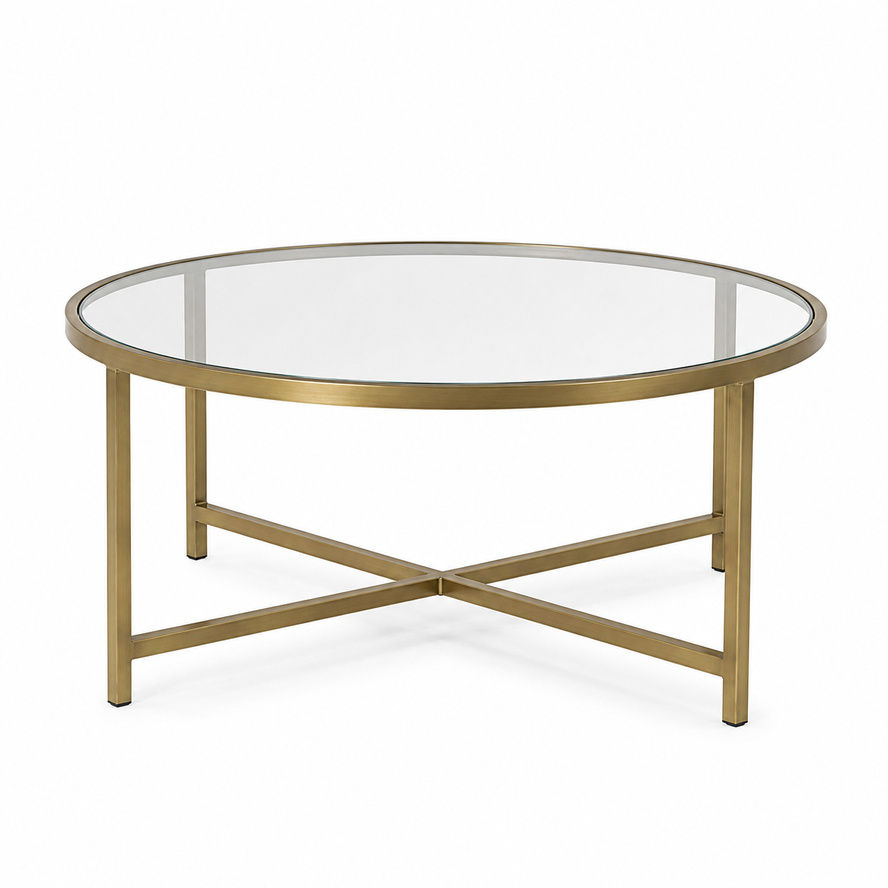 Table basse ronde verre transparent laiton mat 75x75x42 cm