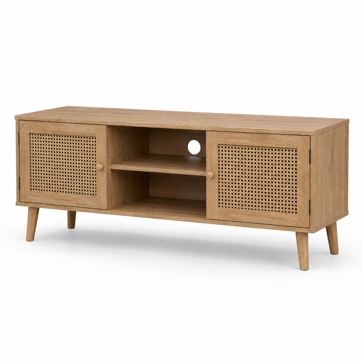 Meuble TV cannage chêne clair 140x40x50 cm