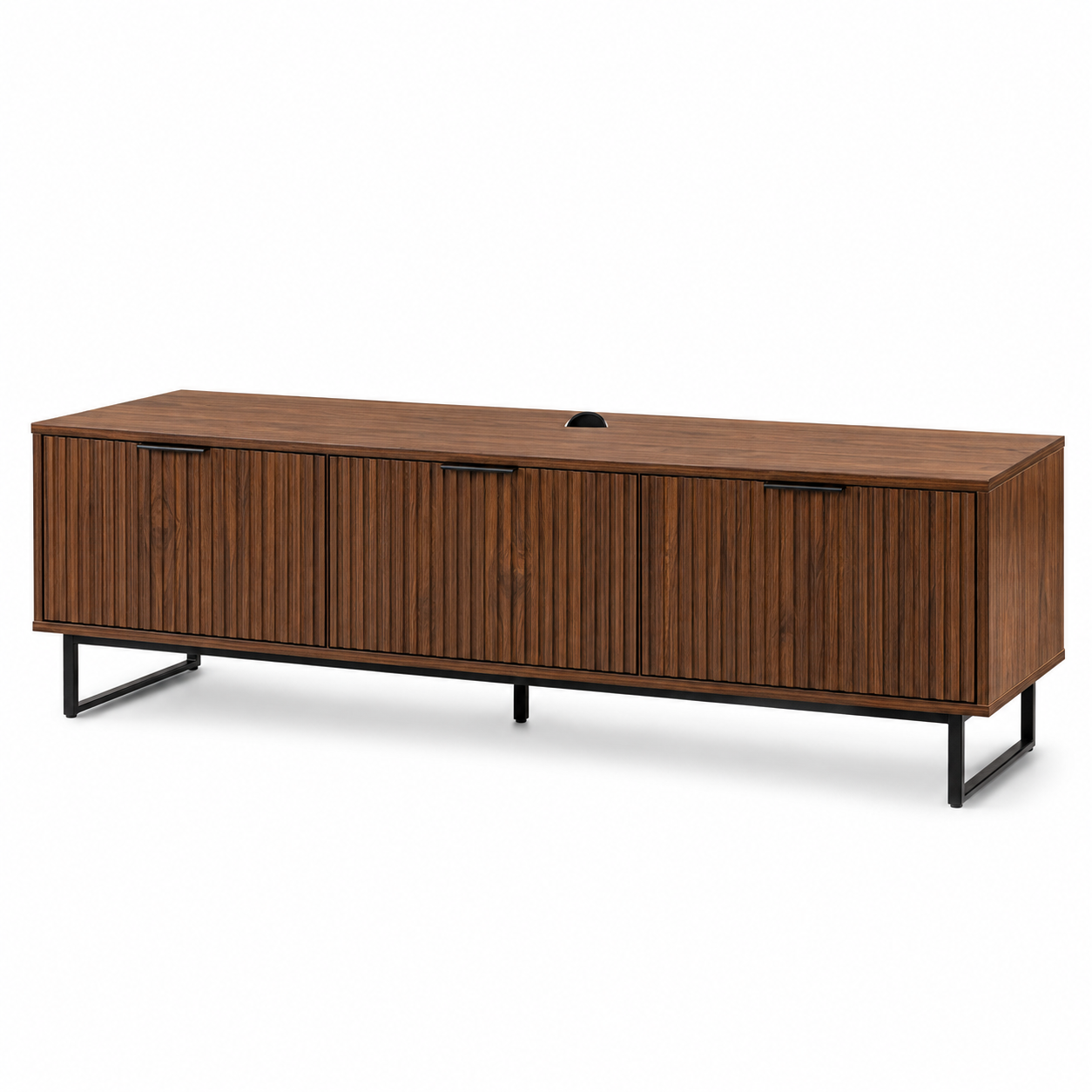 Meuble TV nervuré noyer 160x42x48 cm