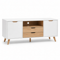 Meuble TV scandinave blanc et chêne 150x40x52 cm