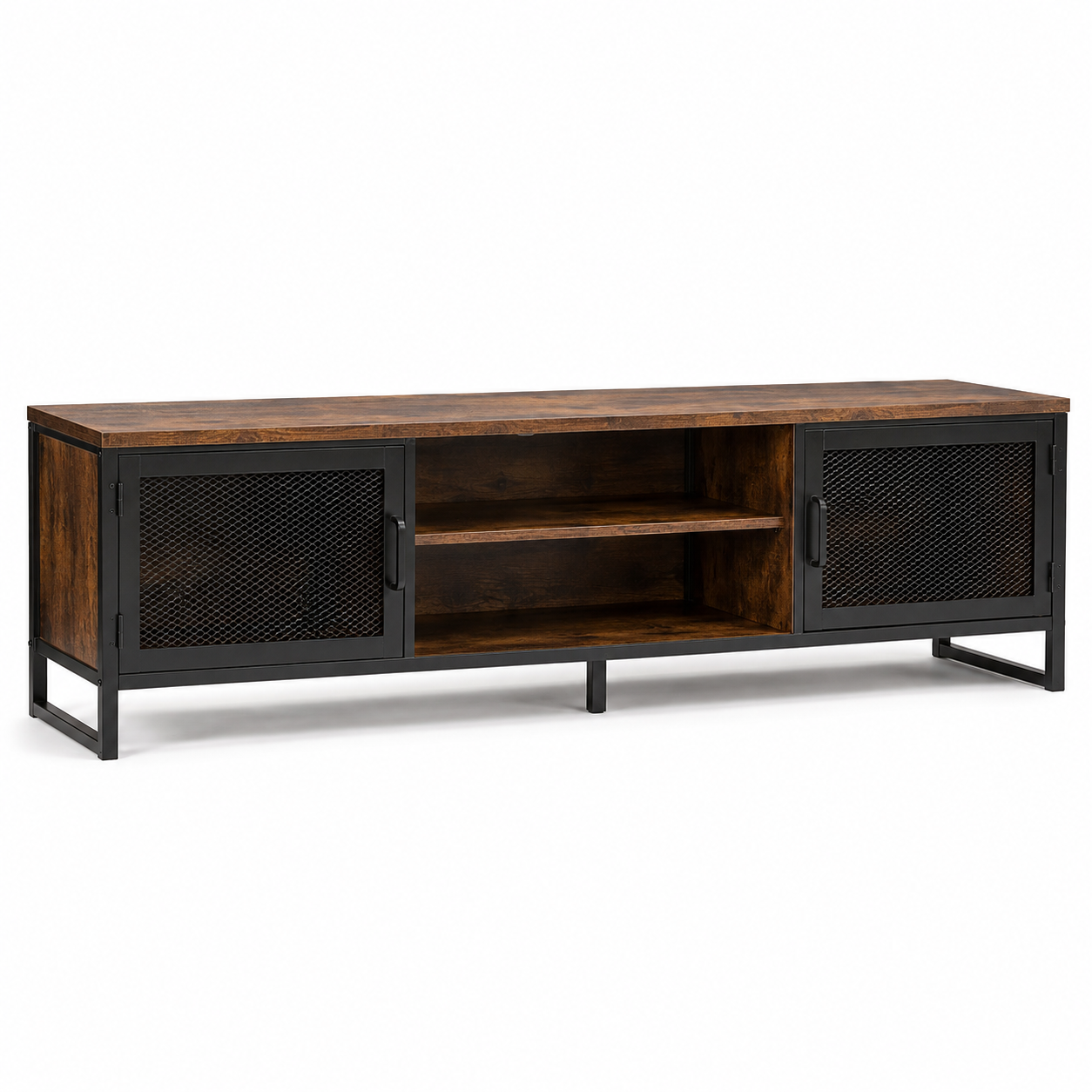 Meuble TV industriel noir et bois 180x42x48 cm