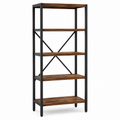 Bibliothèque industrielle métal noir bois brun 90x30x180 cm
