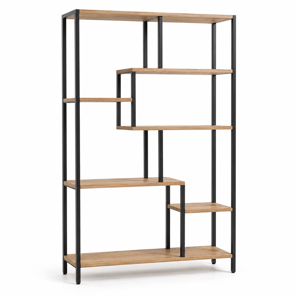 Bibliothèque asymétrique noir et chêne 110x32x185 cm