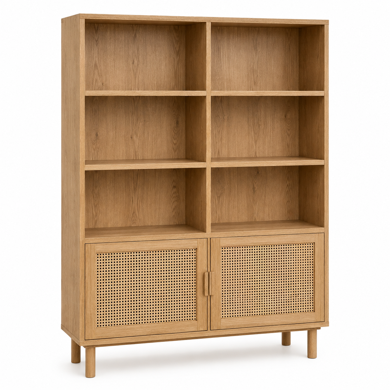 Bibliothèque large cannage chêne 140x38x185 cm