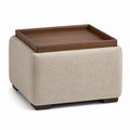 Pouf plateau amovible beige et noyer 60x60x42 cm